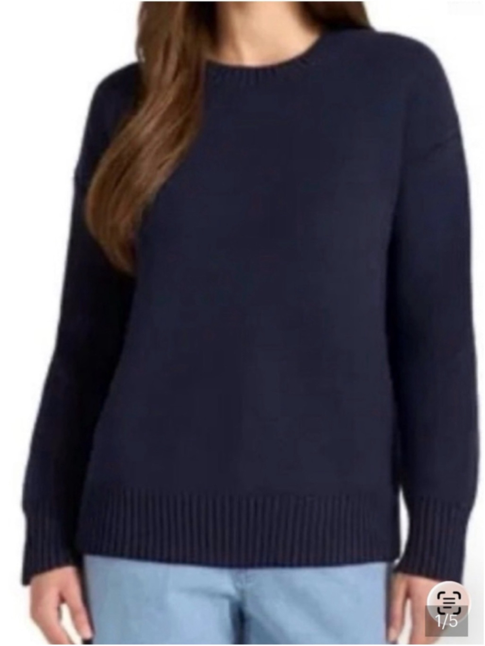 MattyM Small Woman’s Navy Crewneck light knit cotton Sweater casual soft 1185